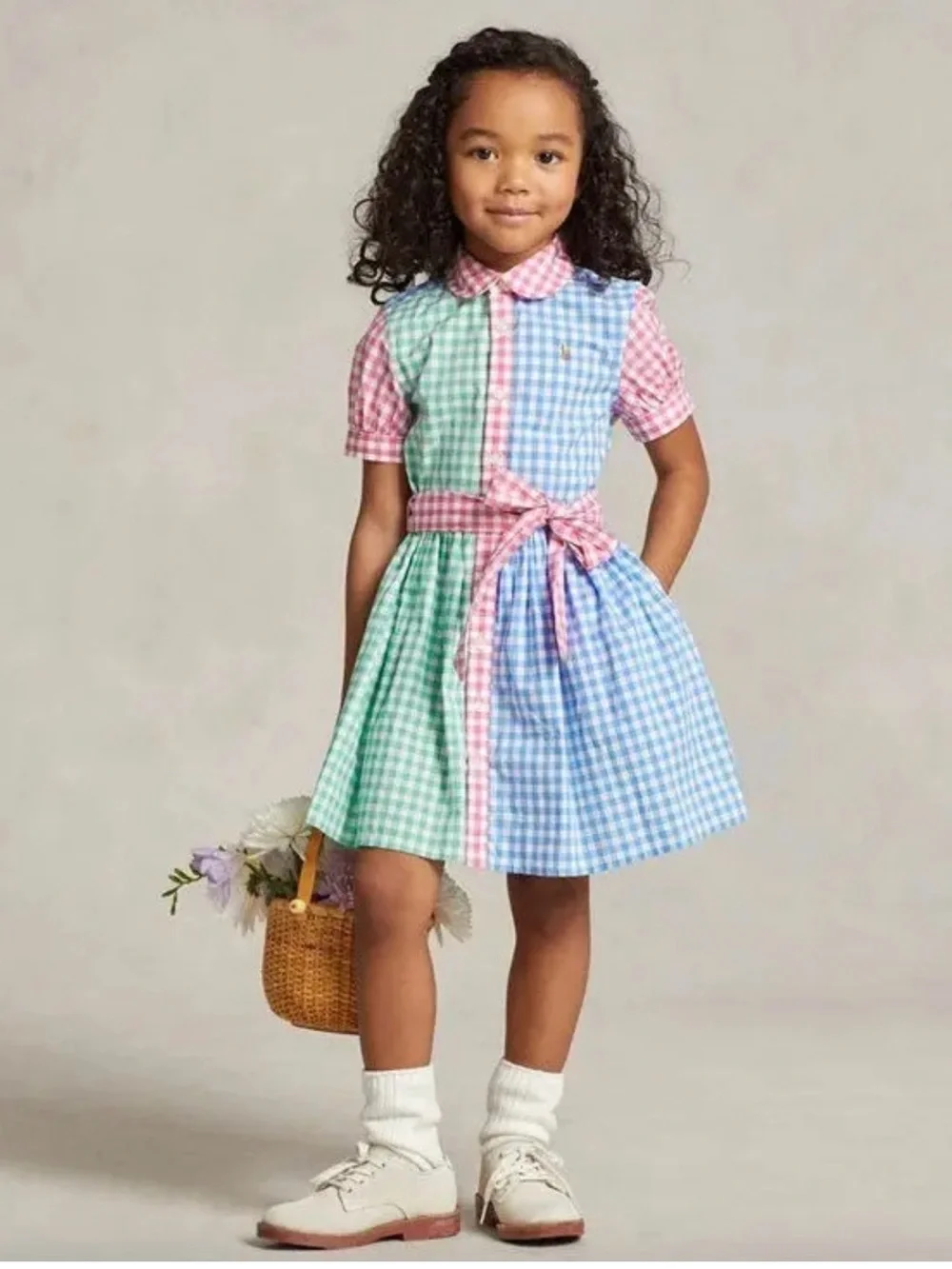 NWT Polo Ralph Lauren Girls Patchwork Gingham Cotton Poplin Shirt Dress 12